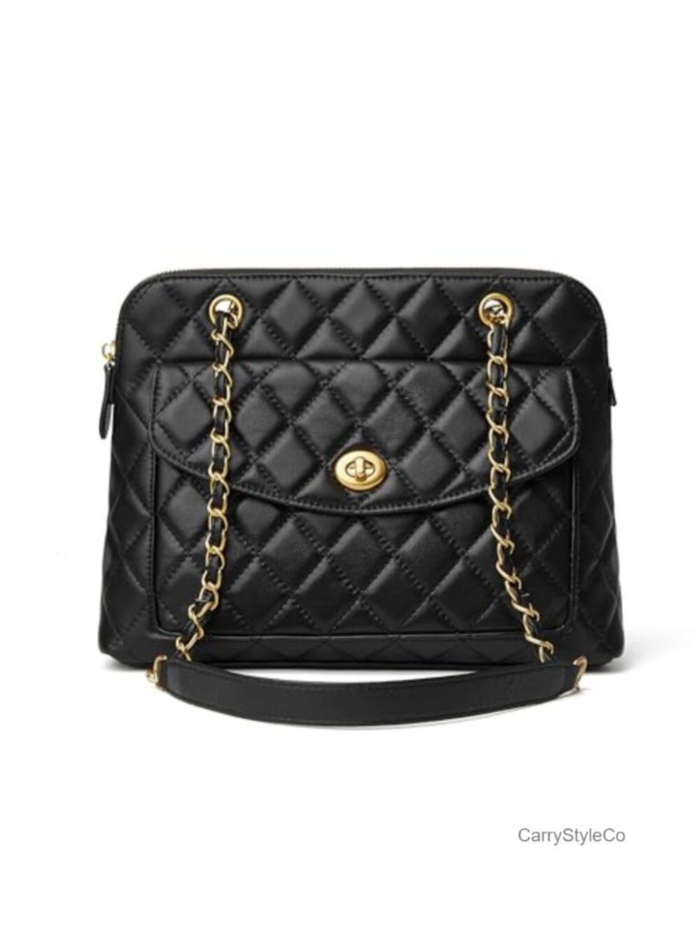 Quilted Lambskin Leather Satchel Purse Medium Shoulder Bag Twist Lock